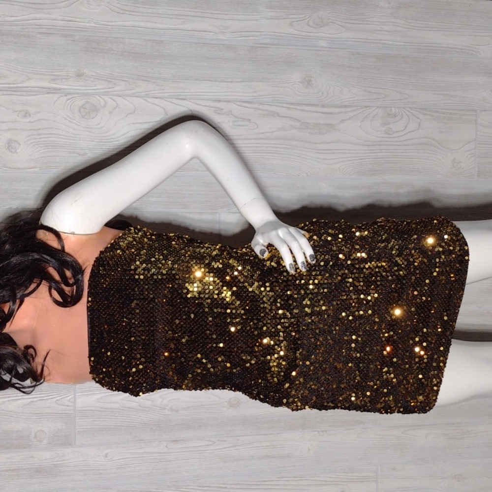 Crazy Sparkly Gold Sequin Mini Dress